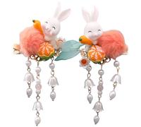 VICASKY 2pcs Animal Hair Clips Bunny Hair Barrette Plush Chinese Style Orange Rabbit Shape Safe Comfortable Tassel Hairpin for Taking Photo