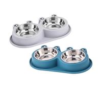 VICASKY 2pcs Anti-spill Double Pet Bowls with Frog-shaped Elevated Stand Stainless Steel Dog Water Dish with Anti-ant Base Non-slip Raised Feeder for Cats Dogs Rabbits and Outdoor Use