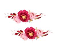 VICASKY 2PCS Artificial Peony Wreath Bridal Hair Piece Rustic Chinese Wedding Flower Crown with Rhinestone Pearls Headband for Women