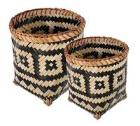 VICASKY 2Pcs Bamboo Woven Wastebasket Decorative Sundries Holder with Strong Bearing Capacity Lightweight Eco Friendly Trash Can for Home Bedroom Office Storage and Flower Arrangement