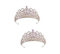VICASKY 2pcs Baroque Rhinestone Bride Crown Wedding Hair Accessory Gold Purple Alloy Tiara for Bridal Party Photography Prop Elegant Headpiece