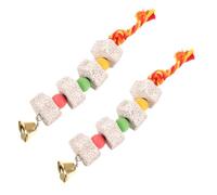 VICASKY 2pcs Bird Chewing with Bell Mineral Beak Grinding Stones for Parrots Parakeets and Macaws Safe Natural Calcium Design Random Color Random Color