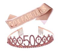 VICASKY 2Pcs Birthday Crown and Sash for Women Elegant Letter Printing Etiquette Belt for Birthday Party Decorations Comfortable for All Body