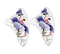 VICASKY 2pcs Blue and White Ceramic Ocarina Six Hole Alto C Flute with Long Mouthpiece for Beginners Adults Lightweight Pottery Instrument with Traditional Chinese Floral Design for Music