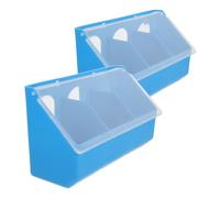VICASKY 2pcs Blue Plastic Pigeon Feeding Box with Three Lid Multi Function Bird Food and Water Feeder for Cage No Mess Poultry Feeder for Quail Parakeet Chicken Care