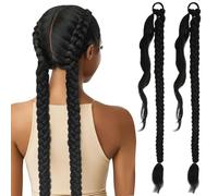 VICASKY 2Pcs Braided Ponytail Hair Extensions Black High Temperature Synthetic Hair for DIY Bubble Braids Fish Tail Styles Soft Smooth Texture for Women and Daily Holiday Use