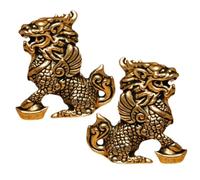 VICASKY 2PCS Brass Kylin Figurines Ancient Chinese Animal Statues Table Ornament Feng Shui Office Desk Decoration