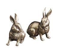 VICASKY 2pcs Brass Mini Antique Rabbit Statue Easter Bunny Figurine Miniature Collectible Figurines Gold Vintage Metal Decor Gift for Home Office Shelf Small Thinking Sitting Animal Sculpture
