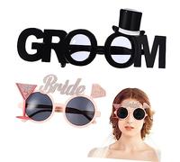 VICASKY 2Pcs Bride Groom Eyeglasses Fun Bachelor Party Props Wedding Shower Decorations Plastic Photo Prop for Memorable Moments