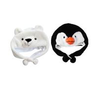 VICASKY 2pcs Cartoon Animal Hat for Boys Girls Cute Penguin Polar Bear Plush Hat for Cosplay Halloween Masquerade Party Role Play Accessories Warm Winter Novelty Headgear
