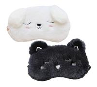 VICASKY 2Pcs Cartoon Animal Sleep Mask Comfortable Plush Eye Protectors Portable Lightproof Covers for Travel Hotel and Home Use Adorable Black Cat and White Dog Design