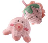 VICASKY 2pcs Cartoon Bath Loofah Shower Balls for Women Exfoliating Mesh Puff Sponge Reusable Body Wash Scrubber Fun Pink Strawberry Octopus Design