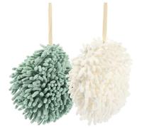 VICASKY 2Pcs Chenille Hand Towels with Hanging Loop Thickened Super Absorbent Multi-Use Kitchen and Bathroom Hand Drying Cloths (White Green)