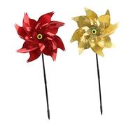 VICASKY 2pcs Colorful Windmill for Garden Decor and Outdoor Bird Scaring Photo Props for Durable Thickened Pinwheels Gold and Red for Parties and Decorations