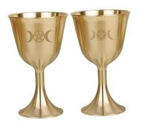 VICASKY 2pcs Copper Offering Cups Multi-Function Desktop Buddhism Ritual Decorative Holy Water Vessel Stable Golden Sacred Cups for Meditation and Worship