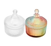 VICASKY 2pcs Cotton Pads Box Makeup Puff Storage for Cotton Pad Loose Powder Puff Body Powder Glass Lid Vintage Style Decorative Storage Box