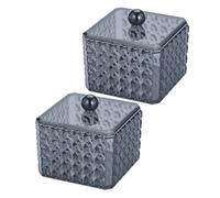 VICASKY 2pcs Cotton Swab Storage Box Acrylic Cotton Bud Holder Black Faceted Pattern for Vanity and Bathroom