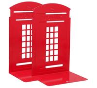 VICASKY 2pcs Creative Book Ends Vintage Red Telephone Booth Design Sturdy Iron Book Holders for Desktop Bookshelf Home Office Classroom Organization