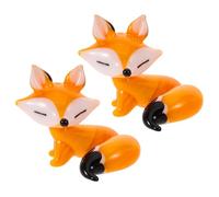 VICASKY 2pcs Creative Fox Figurines Cute Animal Cake Toppers Realistic Glass Ornaments for Fairy Gardens Wedding Tabletop Decor