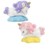 VICASKY 2pcs Cute Mini Unicorn Figurines Small Resin Desktop Decoration for Home Patio Cake Party Lovely Cartoon Animal Ornaments with Purple and Pink Hair Safe and Miniature Decor