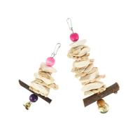 VICASKY 2pcs Cuttlebone Chew Toy for Birds Hanging Bell Molar String Parrot Bite Toy 15cm 20cm Sizes Random Color Beads for Caged Birds and Parrots