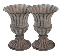 VICASKY 2pcs Dark Grey Iron Urn Vases - Anti-Toppling Stable Base Grave Flower Pots for Cemetery - Weatherproof Vintage Garden Ornaments Memorial Holder for Graveside Flowers