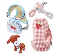 VICASKY 2pcs Detachable Dog Harness and Leash Set Medium Size Blue Cherry and Pink Strawberry Backpack for Small Dogs and Puppies Outdoor Training and Walking