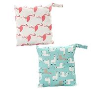 VICASKY 2pcs Diaper Storage Bag Wet Dry Pouch for Babies Nursery Reusable Portable Blue Alpaca Big Flame Bird Design