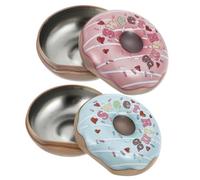 VICASKY 2pcs Donut Shaped Tinplate Candy Boxes for Birthday Party Shower Pink Blue Present Containers with Portable Romantic Candy Wrapping Gift Boxes for Wedding and Festival Use