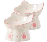 VICASKY 2Pcs Elevated Ceramic Cat Bowl Raised Cat Feeder with Stable Base Easy to Clean Pet Feeding Tool for Food Water for Cats and Dogs