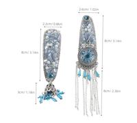 VICASKY 2pcs Ethnic Style Rhinestone Crystal Hair Clips with Blue Tassel Fringe and Yurt Design Lightweight Pearl Hairpins for Women and Elegant Sparkly Accessories for Weddings Parties