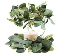 VICASKY 2PCS Eucalyptus Candle Rings Wreaths, Silk Fabric Candle Wreaths Table Centerpieces Easter Holiday DIY Floral Accent for Spring Wedding Party Valentine's Day Household