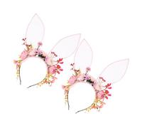 VICASKY 2pcs Flocked Faux Flower Rabbit Ear Headband Cloth Animal Ear Headpiece for Halloween Birthday Party Comfortable Magical Fairy Costume Accessories Secure Fit