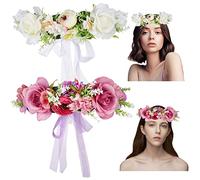 VICASKY 2pcs Flower Headband Wedding Bride Hairband for Festival Artificial Flower Crown Headpiece Hair Accessory for Women
