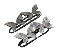 VICASKY 2pcs Hair Bun Maker for Women - Extra Large Butterfly Bun Shaper with Sparkling Rhinestones Black Grey Iridescent Silver Hair Accessories for Updo Hairstyles