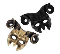 VICASKY 2pcs Halloween Goat Skull Mask with RAM Horns Lightweight Breathable Pr Plastic Half Face Demon Mask for Men Women Adjustable Elastic Strap Scary Cosplay Costume Party Props Gold