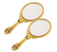 VICASKY 2Pcs Handheld Vintage Makeup Mirrors with Retro Flower Pattern Compact Travel Handle Makeup Mirrors for Women and Small Portable Vanity Set for On-The-Go Use