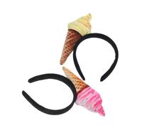 VICASKY 2pcs Ice Cream Headbands for Women, Soft Cotton Hair Bands with Decorative Sweet Cone Design, Spa and Makeup Facial Hair Accessories, Yellow and Pink Set for Skincare and Party