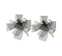 VICASKY 2pcs Large Black Tulle Bow Hair Claw with Faux Pearl Accent Oversized Chiffon Ribbon Clips for Thick Hair Elegant Styling Accessories for Women