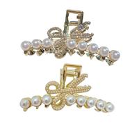VICASKY 2pcs Large Hair Claws Metal Decorative Hair Clamps with Rhinestone and Pearl Accents for Women and Parties