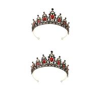 VICASKY 2pcs Luxury Bridal Rhinestone Crown Wedding Headdress Red Vintage Gold Sparkly Hair Accessory for Women Brides Party Photography