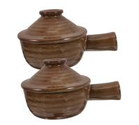 VICASKY 2pcs Microwave Safe Clay Cooking Pots with Lids Heat Resistant Ceramic Casserole Bowls for Stew Soup Rice and Baking Earthenware for Efficient High Temperature Cooking
