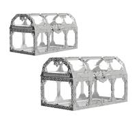 VICASKY 2Pcs Mini European Style Treasure Chest Shape Jewelry Boxes Silver Small Large Candy Case Present Storage Organizers Set for Home and Travel