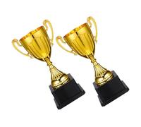VICASKY 2pcs Mini Gold Plastic Trophy with Square Black Base for Sports Competitions Classroom Rewards and Soccer Awards Compact Stylish Design with Elegant Golden Finish