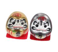 VICASKY 2pcs Mini Japanese Egg Figurines Ceramic Wealth Charms Car Interior Decor Home Office Lucky Feng Shui Statues Gold Silver