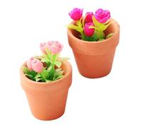 VICASKY 2Pcs Miniature Dollhouse Potted Plants Set, Tiny Rose Flower Model Bonsai in Pink and Rose Red, Dollhouse Accessories for Doll House Decoration and Mini Furniture