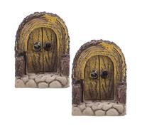 VICASKY 2Pcs Miniature Fairy Garden Doors Wooden Gate Decor for Tree Trunk Outdoor Micro Landscape, Mini Dollhouse Barn Doors Fairy House Accessories for Patio and Backyard Garden