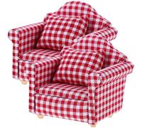 VICASKY 2pcs Miniature Wooden Doll House Couch Plaid Design Single Sofa for Dollhouse Furniture Mini House Chair for Imagination and Play