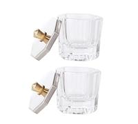 VICASKY 2PCS Nail Art Crystal Cups with Lids Transparent Mini Glass Storage Containers for Nail Art Liquid for Home Salon DIY Manicure and Mixing Acrylics