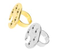 VICASKY 2Pcs Nail Art Palette Ring Set, Metal Manicure Mixing Palettes with Silver and Gold Circular Trays for Professional Nail Art and DIY Gel Polish Mixing